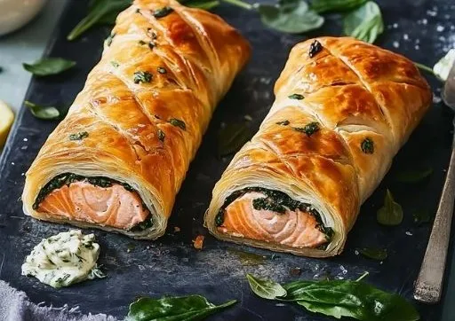 Individual Salmon Wellingtons with Herb Crust and Spinach Duxelles - tertiary view